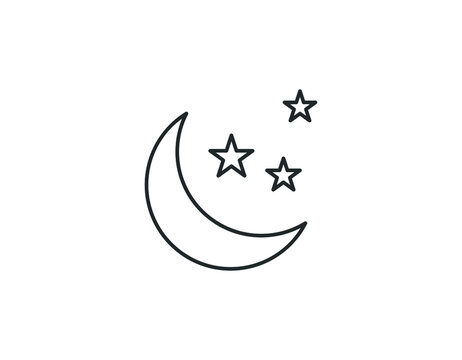 Moon and stars icon. Flat vector illustration in black on white background.