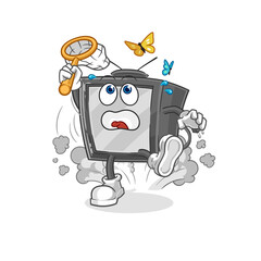 old tv catch butterfly illustration. character vector