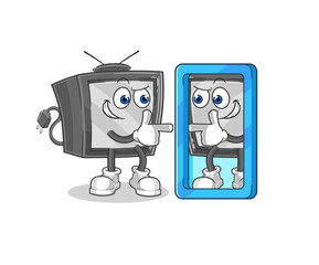 old tv looking into mirror cartoon. cartoon mascot vector