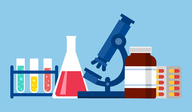 Pharmaceutical laboratory or drug manufacturing industry concept vector illustration.
