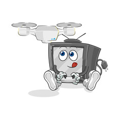 old tv with drone character. cartoon mascot vector