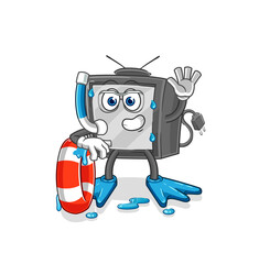 old tv swimmer with buoy mascot. cartoon vector