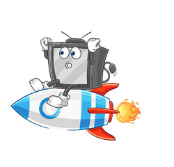 old tv ride a rocket cartoon mascot vector