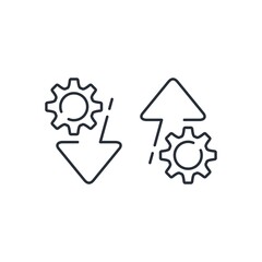 Arrows with changing direction of movement. Technical enhance  up and decline down. Vector linear icon isolated on white background.