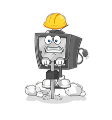 old tv drill the ground cartoon character vector