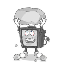 Naklejka premium old tv lifting rock cartoon character vector