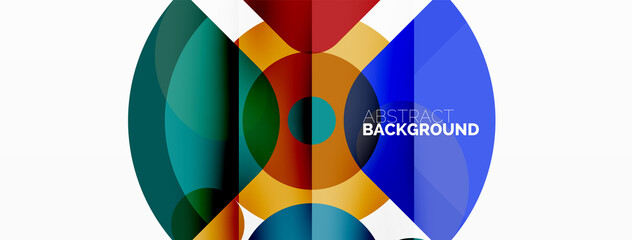 Obraz premium Colorful round shapes, circles and triangles background. Minimal geometric template for wallpaper, banner, presentation