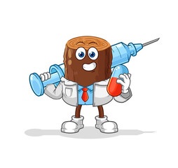 log doctor holding medichine and injection