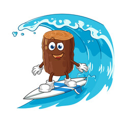 log surfing character. cartoon mascot vector