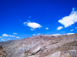 Fototapeta na wymiar Spiti Valley with blue sky and clouds in Himachal Pradesh, India