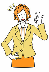 OKマークを作るスーツ姿のビジネスウーマンの女性のイラスト