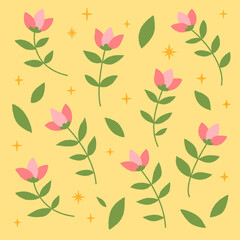 パターン 花 葉模様 黄色