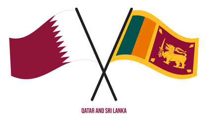 Qatar and Sri Lanka Flags Crossed And Waving Flat Style. Official Proportion. Correct Colors.