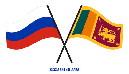 Russia and Sri Lanka Flags Crossed And Waving Flat Style. Official Proportion. Correct Colors.