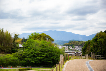 Countryside village with rice farm in Japan