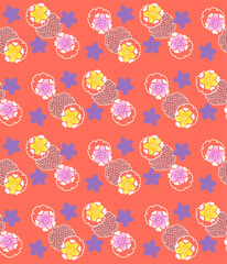 Japanese Cherry Blossom Circle Motif Vector Seamless Pattern