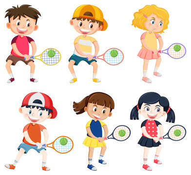 Cute children tennis players cartoon