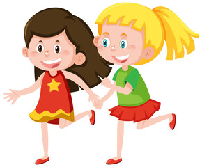 Two cute girls holding hands together
