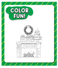 Worksheets template with color fun! text and  outline fireplace