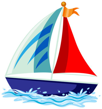 Isolated sailboat on the water in cartoon style