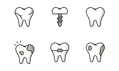 collection of dental icon designs. set of healthy teeth, cavities and dentures