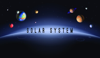 Obraz na płótnie Canvas Solar System Planets. Vector Illustration of the solar system planets. Planets in space. 3d view. Background. Banner. Poster.