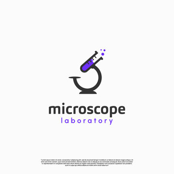 microscope with lab bottle logo design modern concept