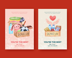 Card template with humanitary aid refugees concept,watercolor