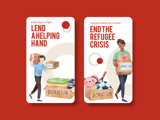 Instagram template with humanitary aid refugees concept,watercolor