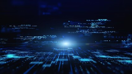 Digital cyberspace with particles, Digital data network connections, Big data hi-speed internet connection, Technology digital matrix abstract background, Looped design 4k.