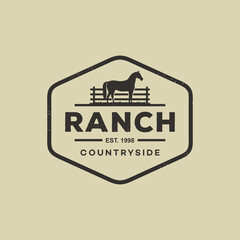 Horse silhouette for vintage retro rustic countryside western country farm ranch logo design - obrazy, fototapety, plakaty