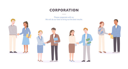 Business partners are shaking hands during a meeting. flat design style vector illustration.