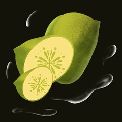 Cartoon Lemon Illustration set collection issolated black background
