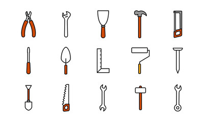 Collection of handyman tools. Designed in a simple icon style. 