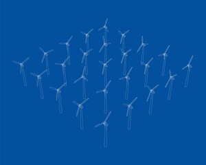 Wind turbines. Vector rendering of 3d
