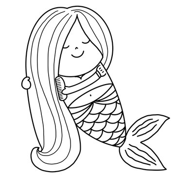 mermaid combing her hair coloring page