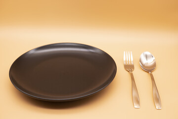 fork and spoon on plate,Include Clipping Path.