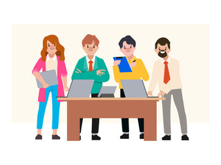 Business people teamwork office character. Colleague working together concept. Flat cartoon character design.