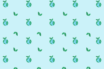 seamless pattern with earth and leaf on pastel green background. Protect the earth concept.