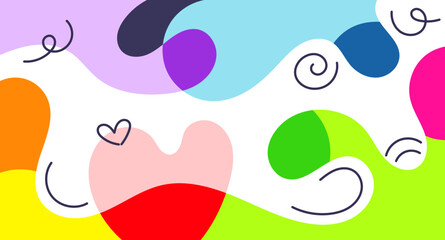 Doodle summer fluid colorful abstract background vector. Wallpaper banner, magazine, social media, creative album, art cover editable layout illustration template.