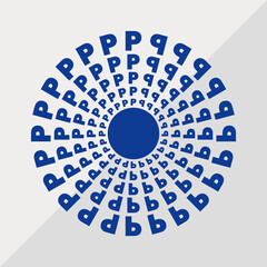 P letter patterns conceptual mandala vector illustration. P text textures mandala design. Blue concept simple mandala vector design.