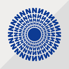 N letter patterns conceptual mandala vector illustration. N text textures mandala design. Blue concept simple mandala vector design.