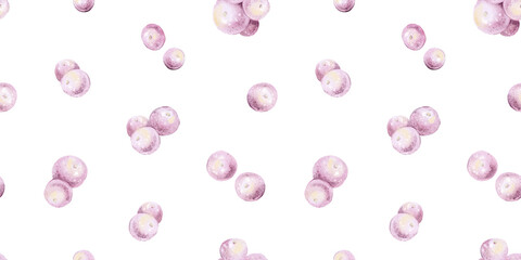 Watercolor hand drawn botanical seamless pattern with delicate illustration of pink snowberry berries. Simple floral linens, wallpaper. Spring elements isolated on white background. Polka dot