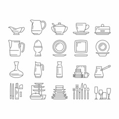 Tableware For Banquet Or Dinner Icons Set Vector