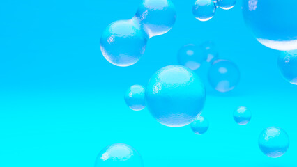 水のような抽象的な物体が複数ある空間。