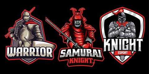 collection of spartan warrior, samurai, and knight mascot logo