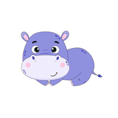 Cute cartoon hippo. Hippo on a white background. Vector illustration for design and print.