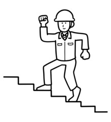 キャリアアップする土木作業員のイメージイラスト　線画のみ