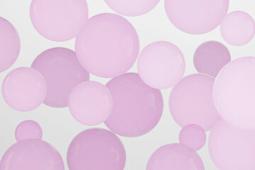 abstract beautiful background with pink balls, bubbles of different sizes on a white background, beauty concept. A postcard for a child's birthday, a women's holiday. 3d render