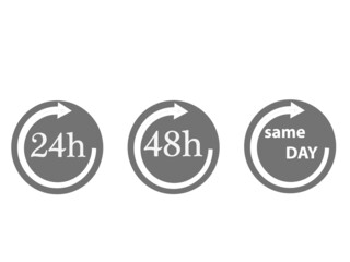 24, 48 and hours icon. Vector isolated service icons on transparent background.